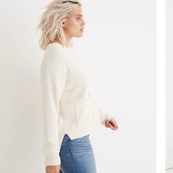 Madewell Patch Pocket Pullover Crewneck Knit Sweater Sz XXS Ivory Cream - Picture 2 of 13